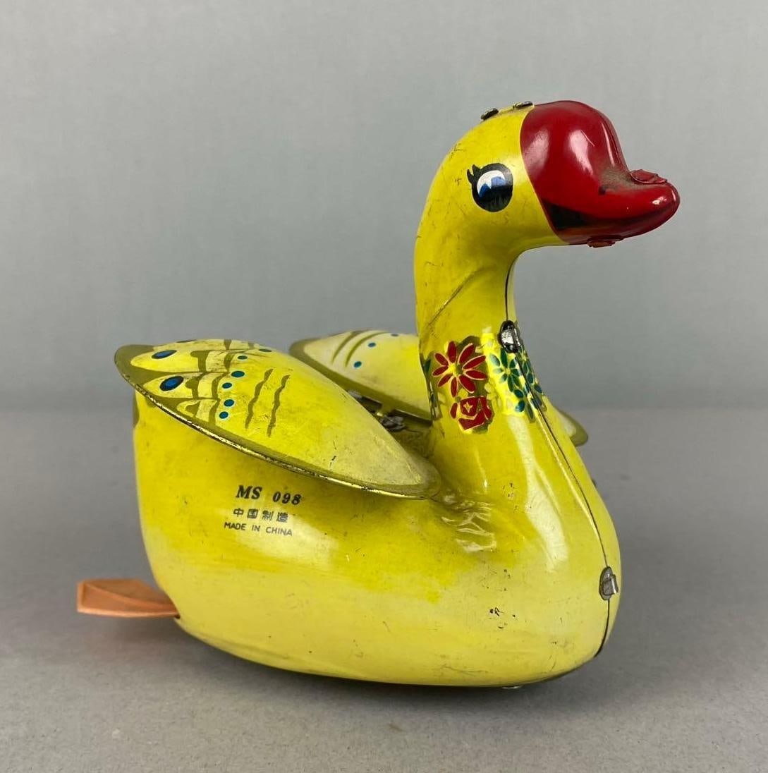 Vintage 1950?s China Tin Litho Mechanical Swimming Duck Wind-Up Toy: Working. Measures 4 in length.