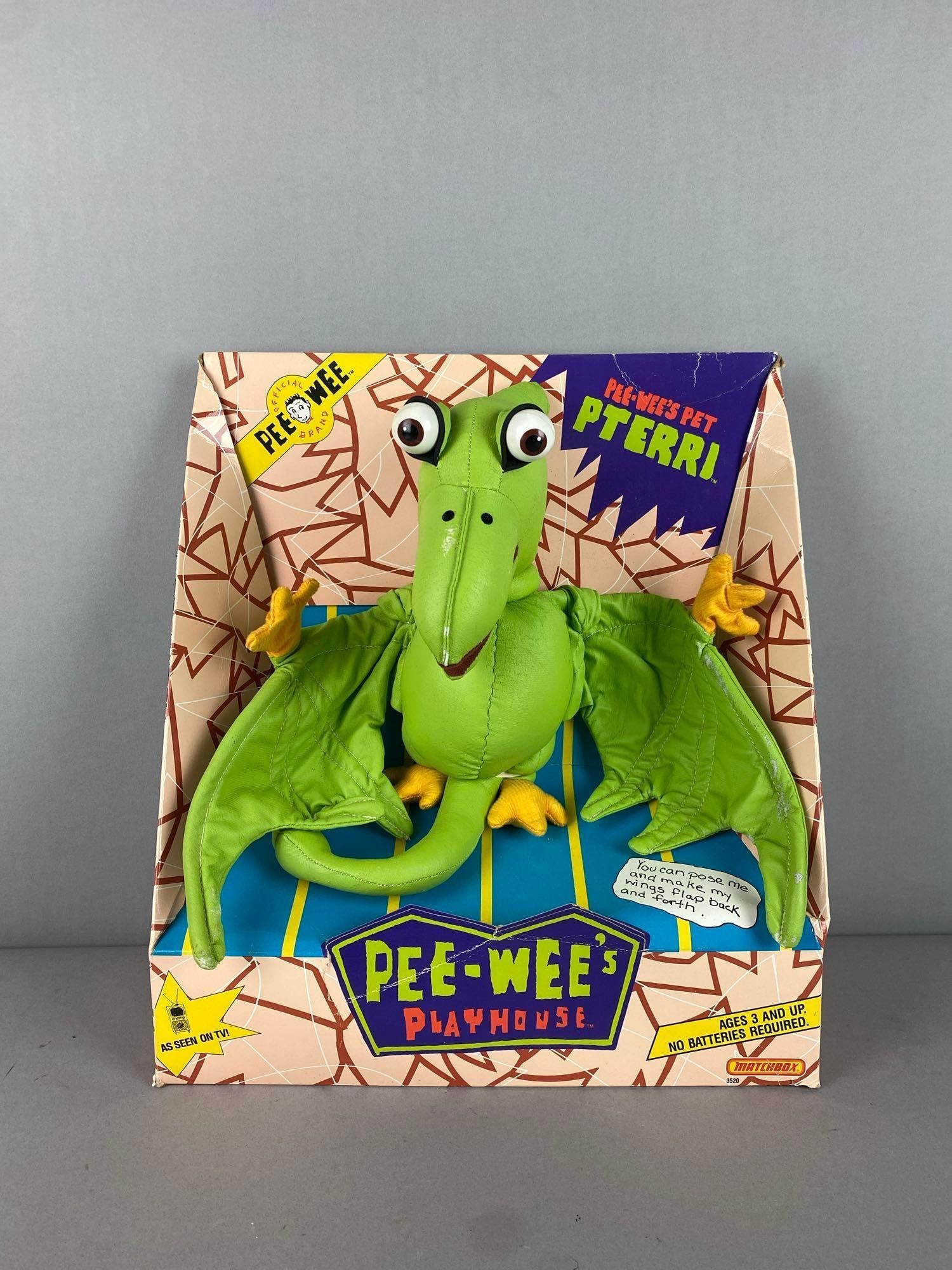 Vintage 1988 Matchbox Pee-Wee?s Playhouse Pterri Plushie: Like new in original packaging. Measures H 15 x W 5 1/2 x L 13 inches.