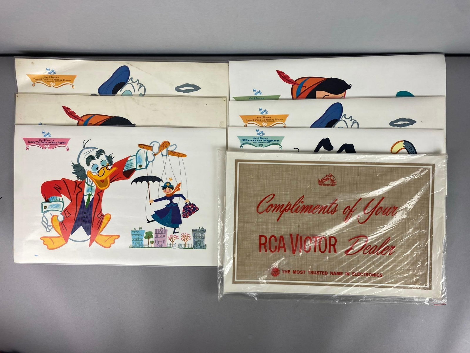 Group of Assorted Vintage 1965 Rca/ Walt Disney Laminated Promotional Placemats (1 of 4)