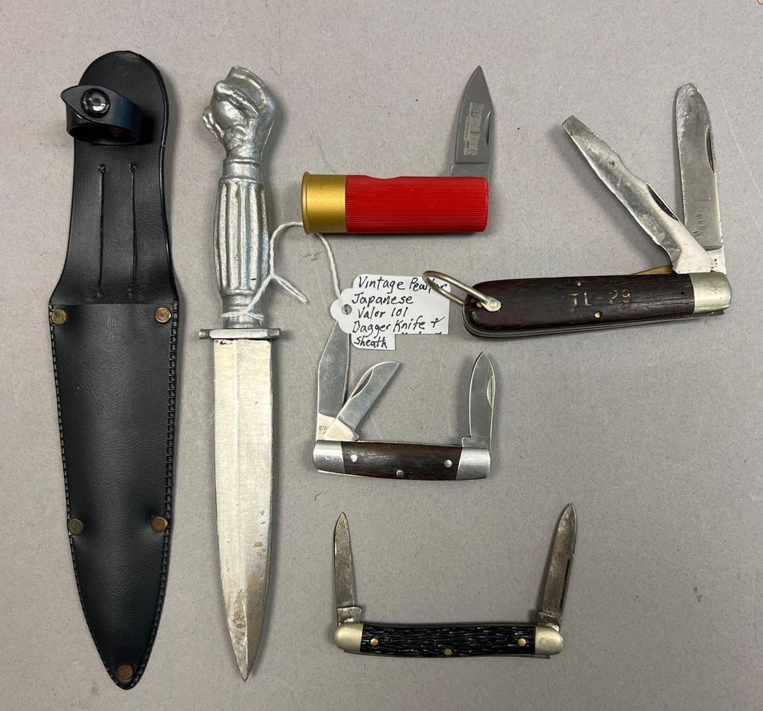 Vintage Hunting and Pocket Knife Collection Including Valor Dagger and Folding Knives (1 of 2)