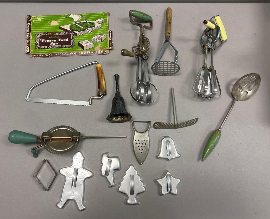 Collection of Vintage Kitchen Gadgets, Utensils and Cookie Cutters Including Hostess Frozen Food Saw (1 of 3)
