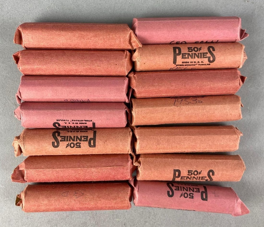 Group of 14 50? Rolls of US Wheat Pennies: ~700 wheat pennies