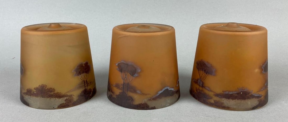 Vintage 1980?s Czech Scenic Landscape Glass Shades: One measures 3 tall.
