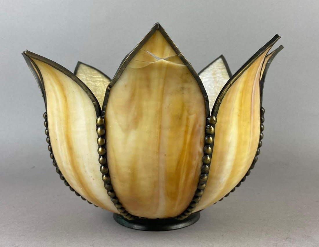 Vintage Slag Glass Lotus Flower Design Lamp Shade (1 of 3)