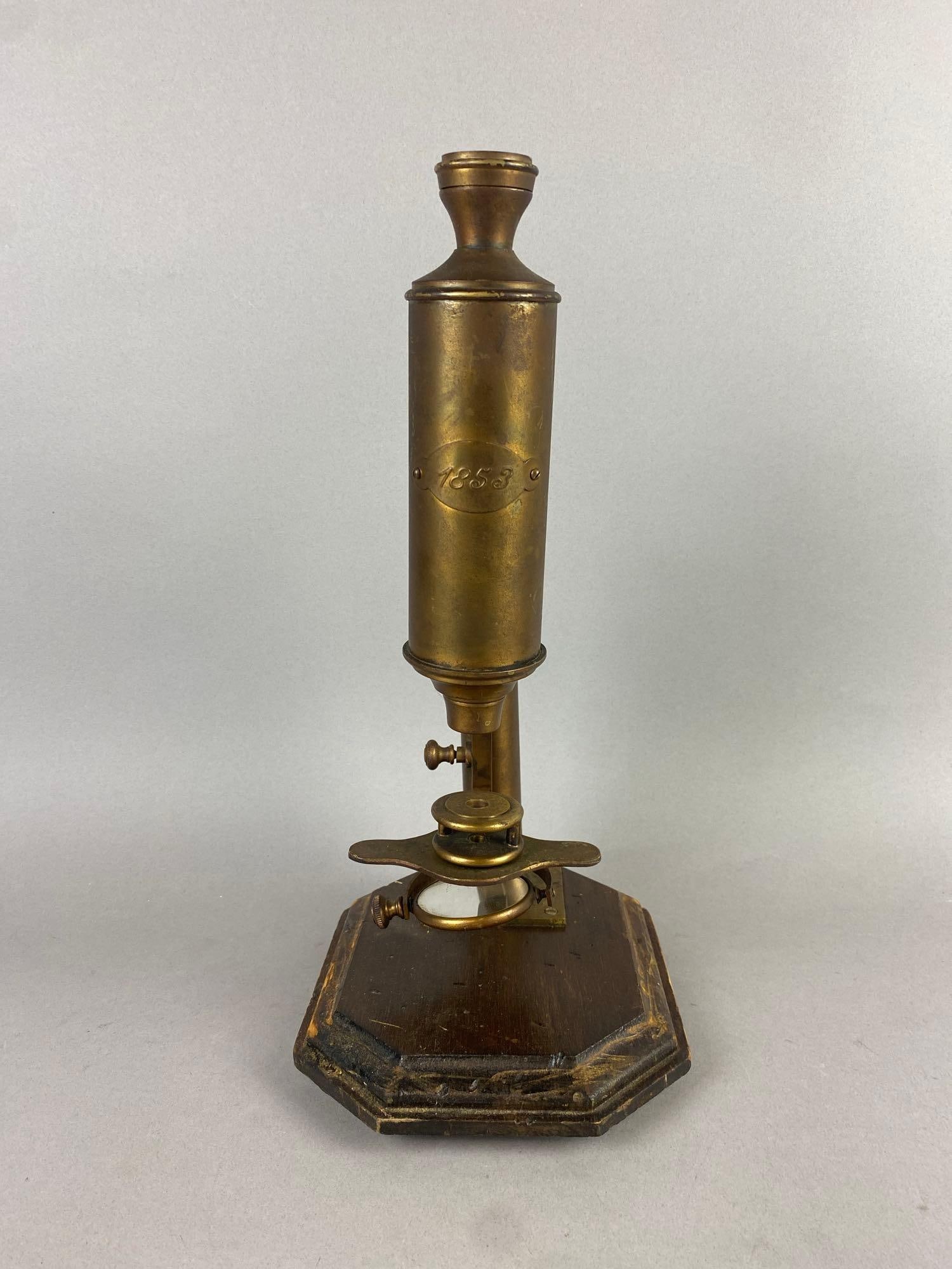 Antique 1853 Culpeper Type Brass Microscope - 2
