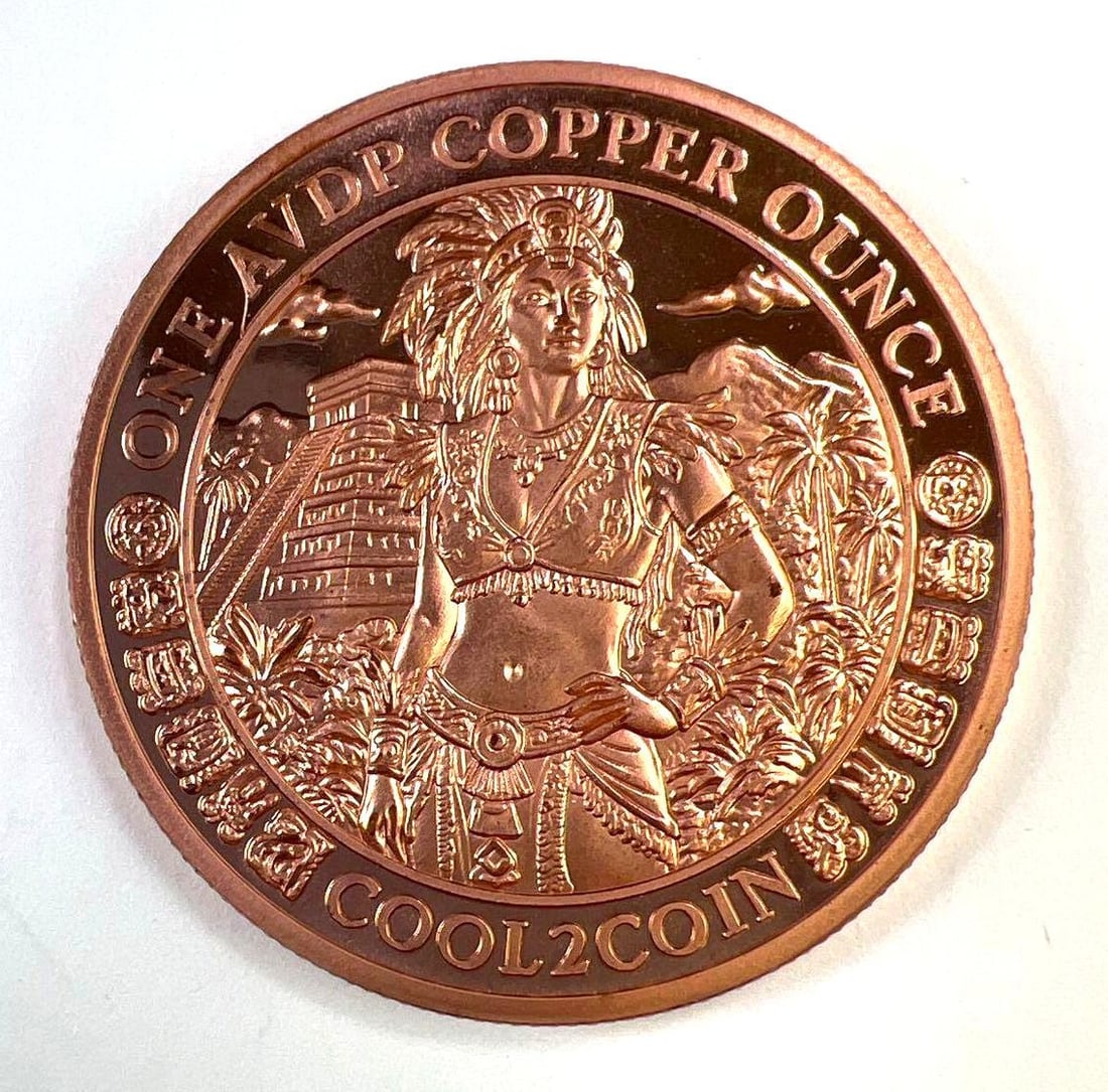 COPPER COOL2COIN 1 oz Aztec Warrior and Calendar .999 Fine Copper Round (1 of 2)