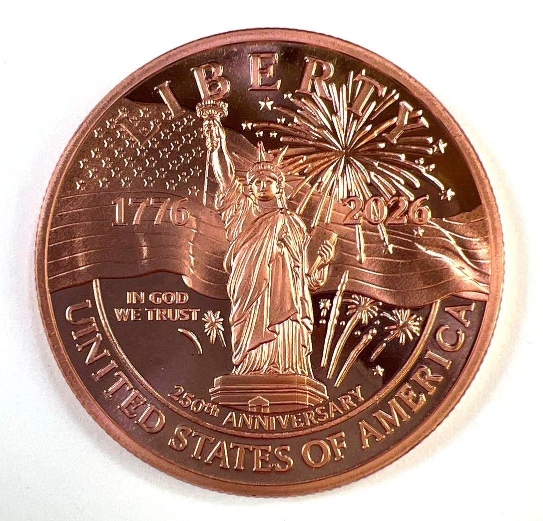COPPER COOL2COIN 1 oz Liberty 250th Anniversary .999 Fine Copper Round (1 of 2)