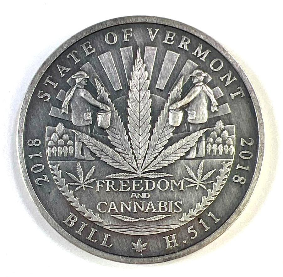 2018 Vermont Cannabis Legalization 1 oz Silver Commemorative Round (1 of 2)