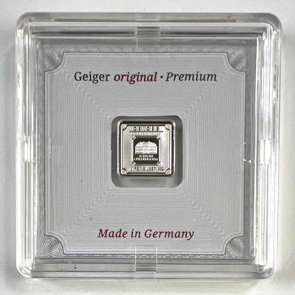 Geiger Original Premium 1 Gram .999 Fine Silver Square Bar in Assay (1 of 2)
