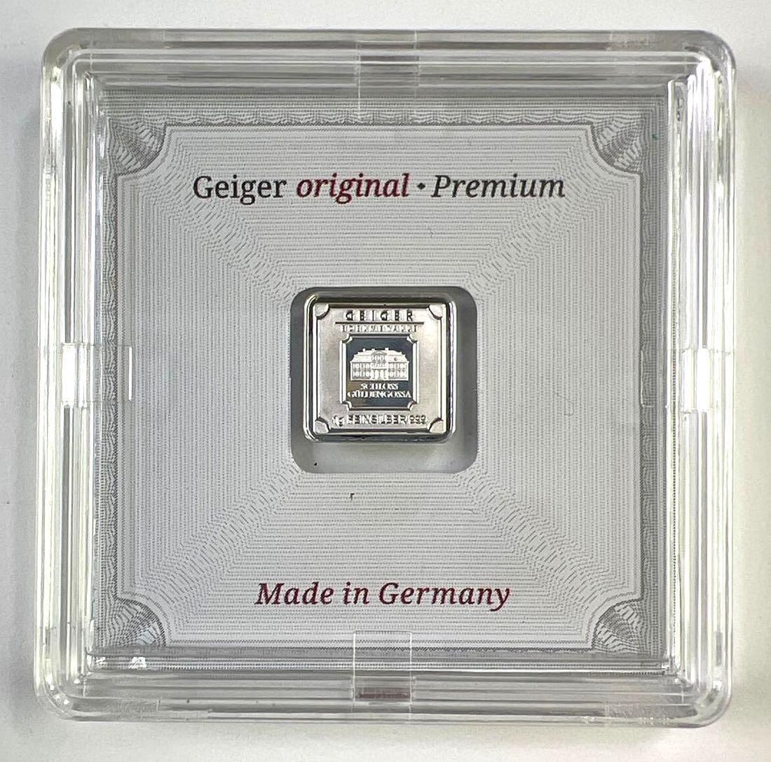 Geiger Original Premium 1 Gram .999 Fine Silver Square Bar in Assay (1 of 2)