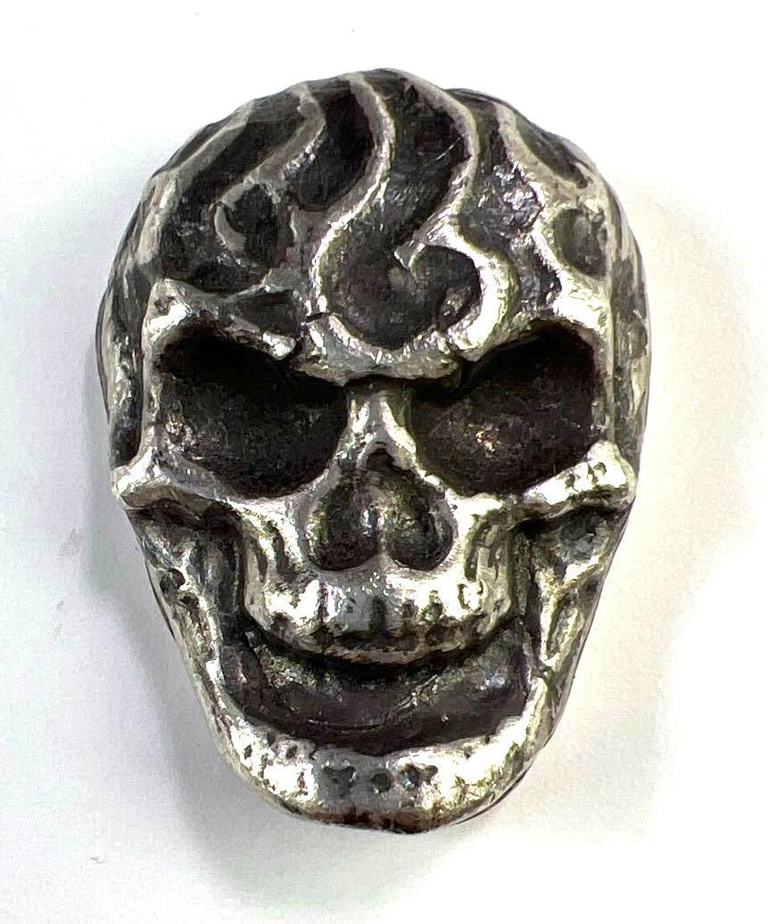 MK Barz 2 oz .999+ Fine Silver Skull Hand-Poured Bar (1 of 2)