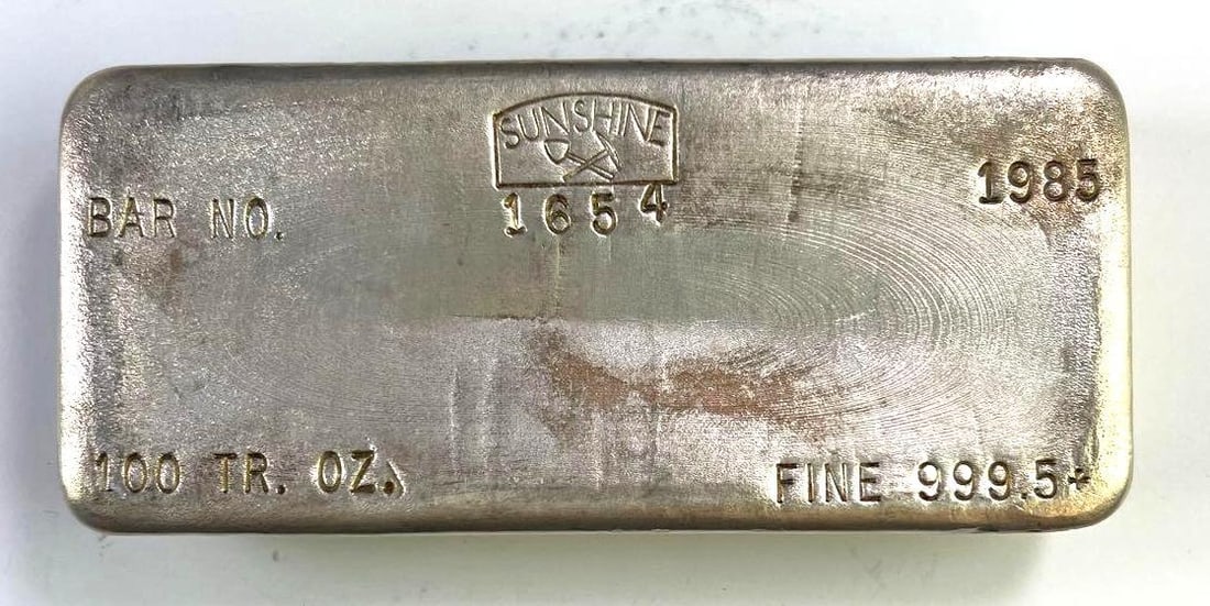 1985 Sunshine Mining 100 Troy oz .9995+ Fine Silver Vintage Poured Bar (1 of 2)