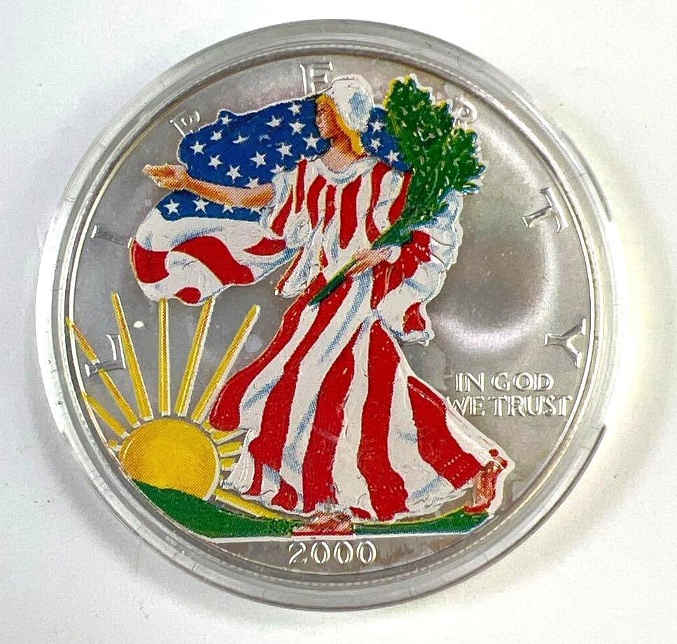 2000 Colorized American Silver Eagle 1 oz .999 Fine Silver Dollar (1 of 2)