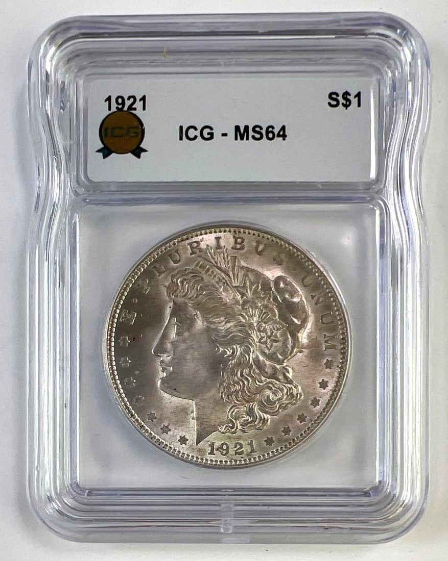 1921 Morgan Silver Dollar ICG MS-64: 1921 Morgan Silver Dollar ICG MS-64