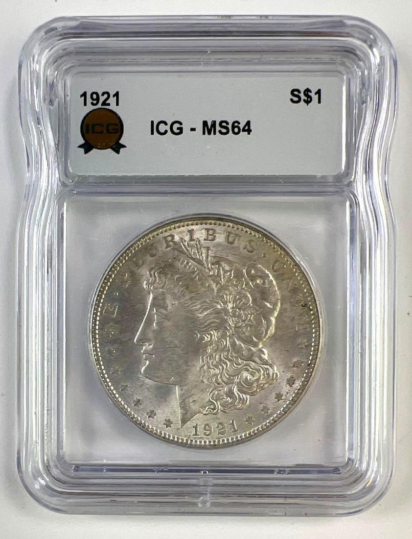 1921 Morgan Silver Dollar ICG MS-64: 1921 Morgan Silver Dollar ICG MS-64