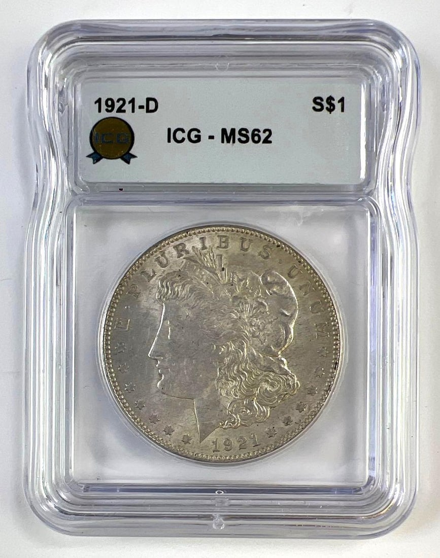 1921-D Morgan Silver Dollar ICG MS-62: 1921-D Morgan Silver Dollar ICG MS-62
