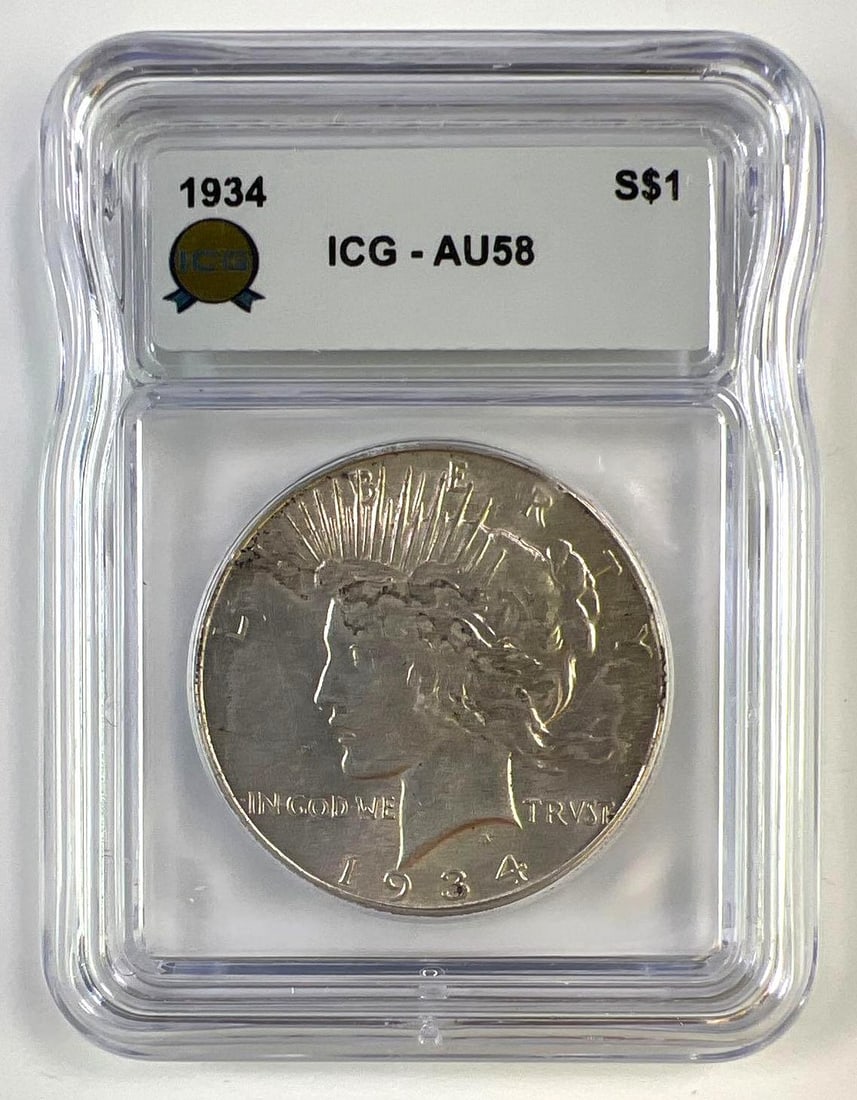 1934 US Peace Silver Dollar ICG AU-58 (1 of 2)