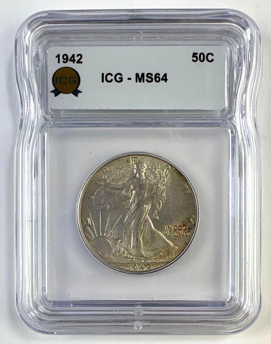 1942 US Walking Liberty Silver Half Dollar ICG MS-64: 1942 US Walking Liberty Silver Half Dollar ICG MS-64
