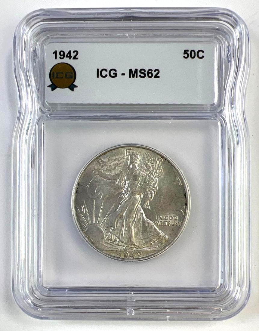 1942 US Walking Liberty Silver Half Dollar ICG MS-62: 1942 US Walking Liberty Silver Half Dollar ICG MS-62
