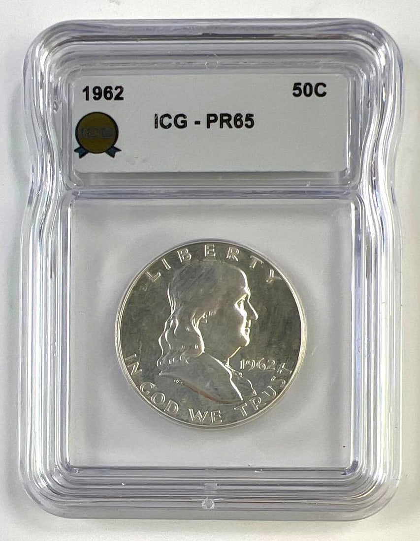 1962 US Franklin Silver Half Dollar ICG PR-65: 1962 US Franklin Silver Half Dollar ICG PR-65