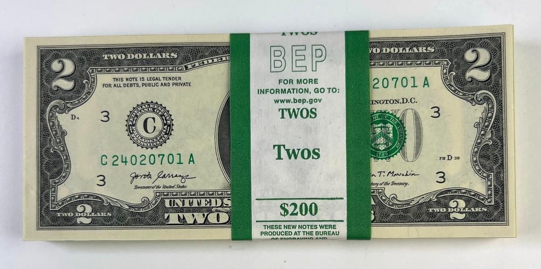 Consecutive Serial Number Strap of 100 Series 2017A US $2 Federal Reserve Notes (1 of 2)