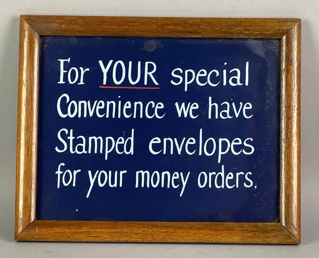 Vintage Money Order Counter Advertising Sign: Frame measures 9 3/4 H x 12 1/4 W