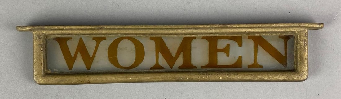 Antique Cast Iron and Glass Womens Bathroom Sign: Measures 2 1/4 H x 11 1/2 W