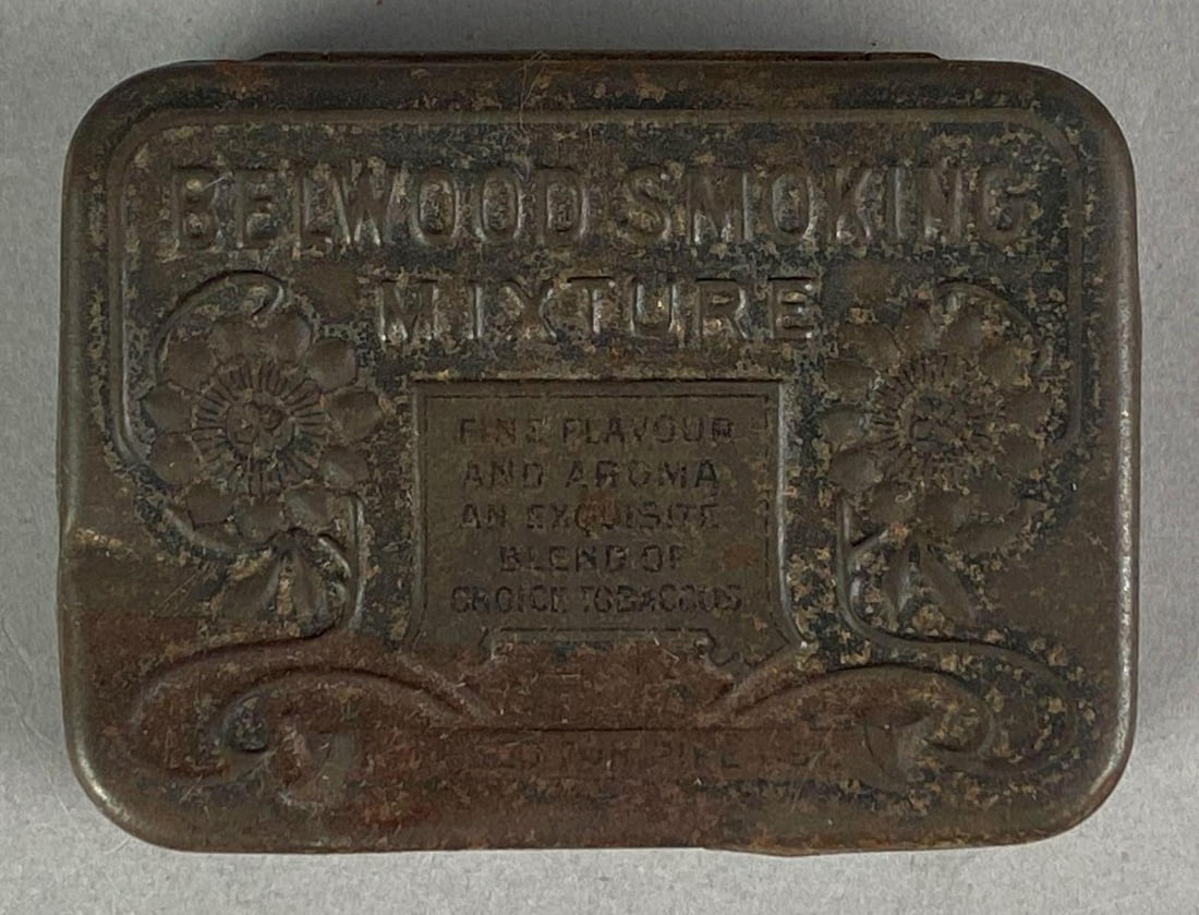 Antique Belwood Smoking Tobacco Mixture Advertising Tin: Rust shown, measures 1 1/4 H x 4 1/2 W x 3 1/2 D