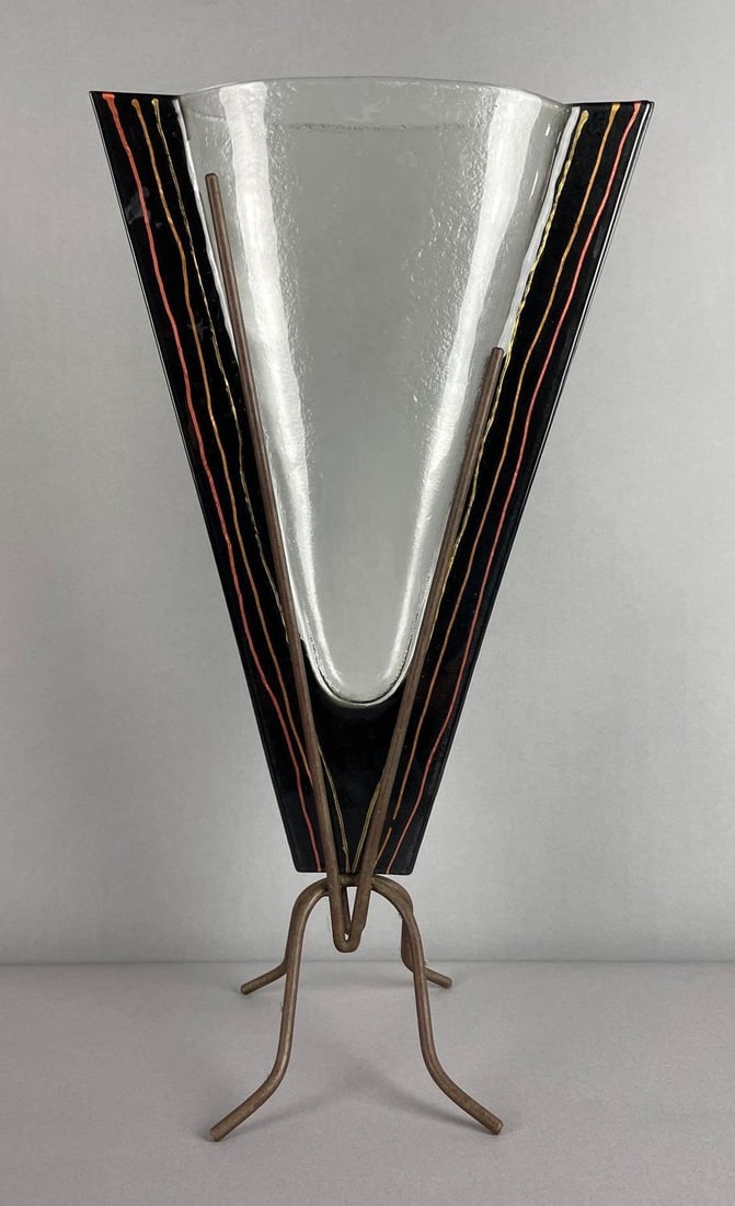 Postmodern Mark Hines Style Art Glass Vase with Stand (1 of 4)