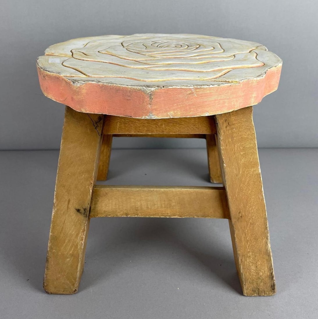 Thai Hand Carved Rose Childrens Stool