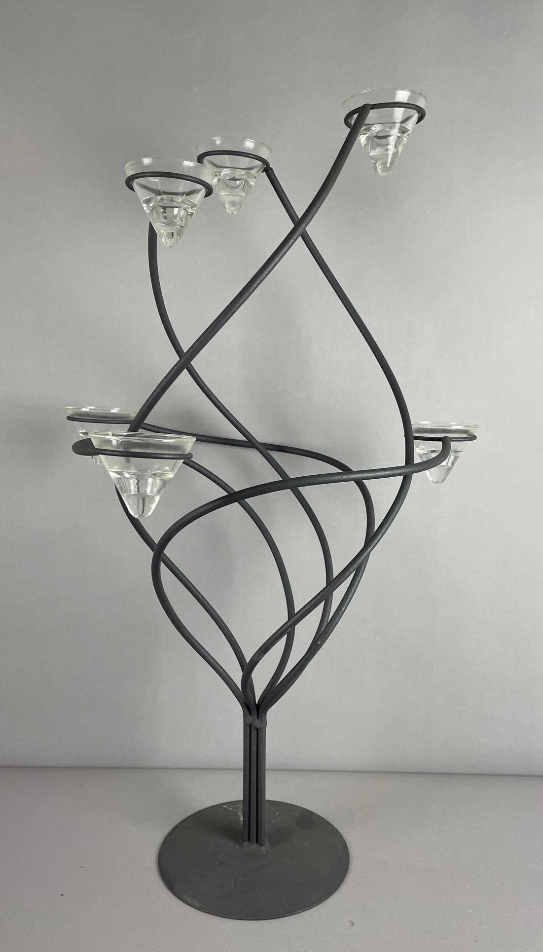 Metal Spiral Candelabra: 6 glass viotives, measures 29 1/4 inches x 17 inches