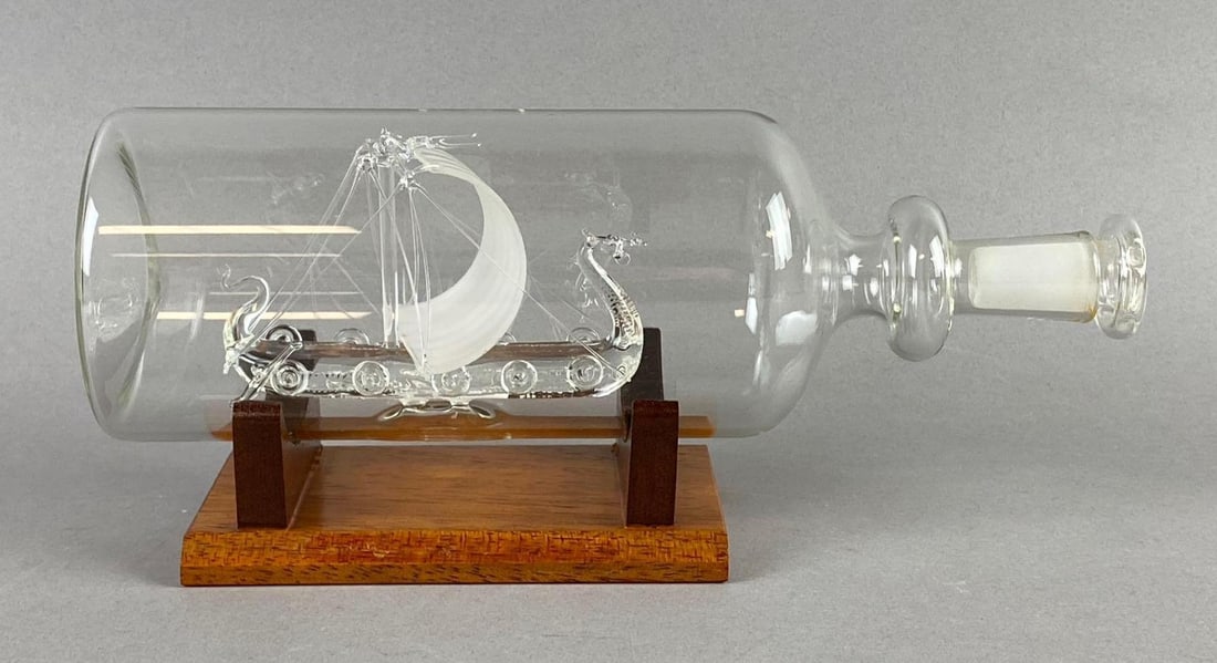 Vintage England Glass Viking Ship In A Bottle Display (1 of 5)