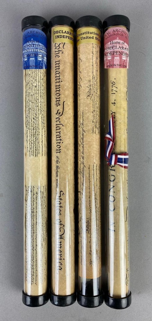 Group of 4 Washington DC National Archives Souvenir Documents: Includes The Constitution and The Declarations of Independence. One tube measures 12 in length.