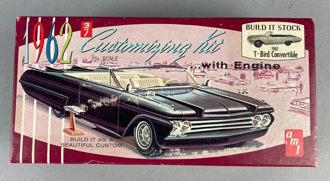 Vintage 1962 AMT 3 in 1 Ford Thunderbird Convertible 1/25 Scale Model Kit (1 of 6)