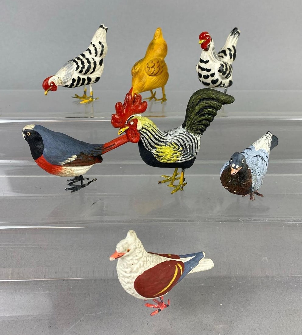 Group of Assorted Vintage Composite Mini Chickens and More: Largest measures 2 tall.