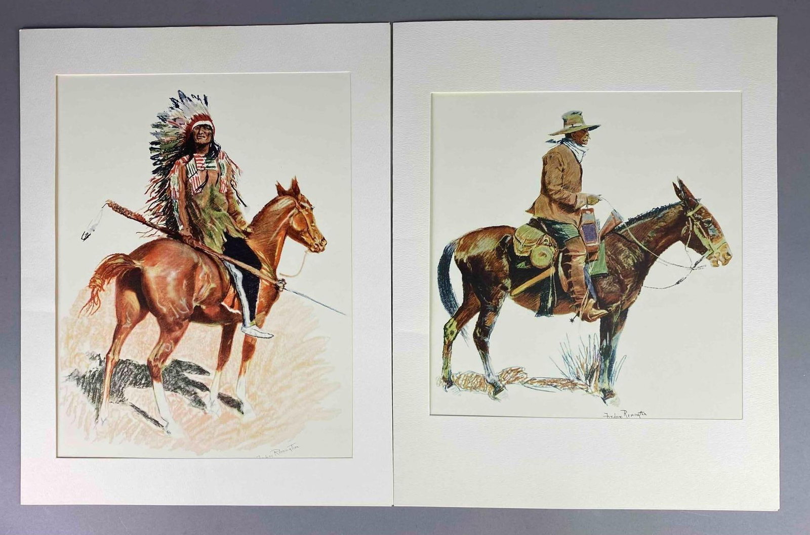 Group of 2 Vintage 1950?s Frederic Remington Prints: One measures L 18 x W 14 inches.