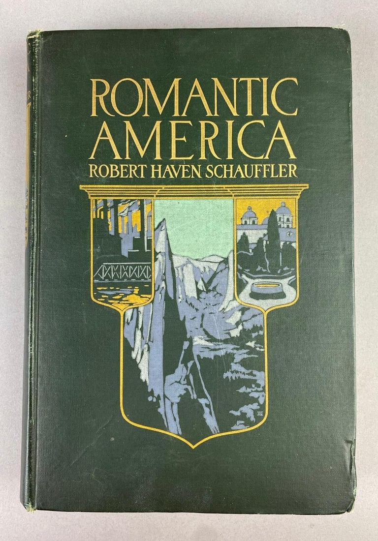 Antique 1913 Romantic America Hardcover Book: By Robert H. Schauffer rips and tears throughout. Measures L 11 x W 7 1/2 inches.