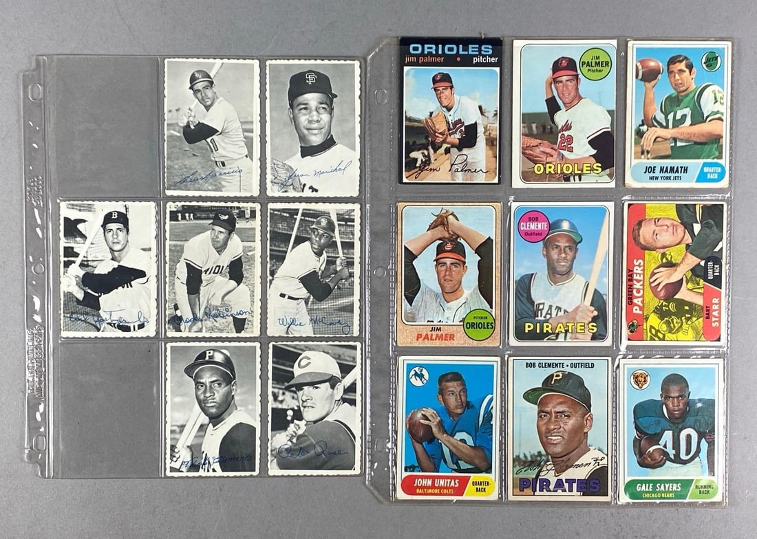 Group of 16 Baseball and Football Cards: Features trading cards and photo cards, Includes Pete Rose, Jim Palmer, gale sayers and more