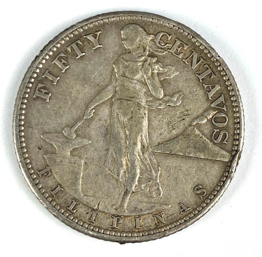 1944 Philippines Fifty Centavos Silver Coin (1 of 2)