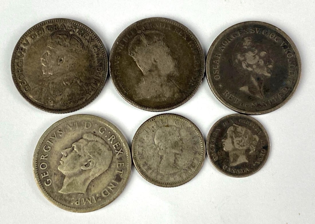 Group of 6 1840s - 1950s Canadian Silver Coins (1 of 2)