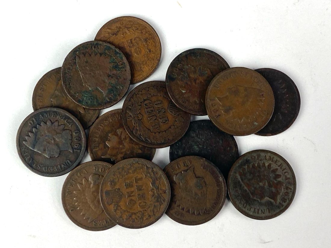Group of 13 1880s - 1900 US Indian Head Cents: Group of 13 1880s - 1900 US Indian Head Cents