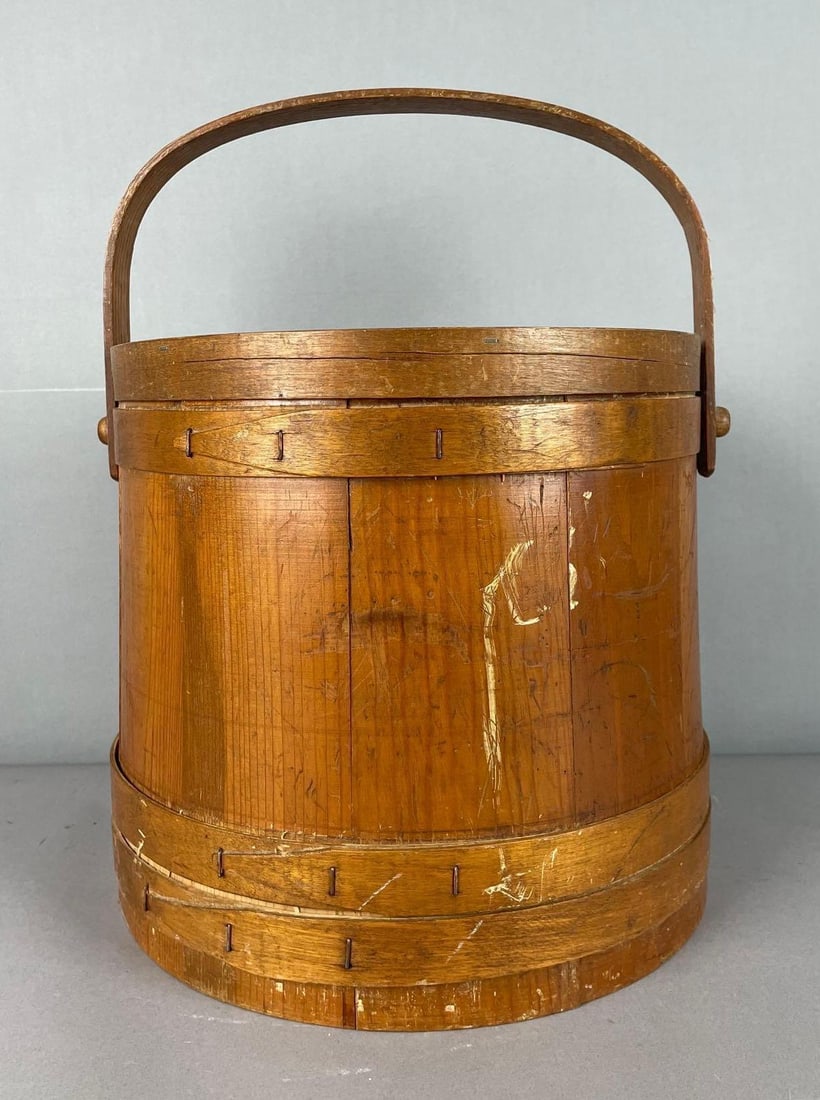 Vintage Wood Firkin Sugar Bucket: Measures 12 inches x 13 1/2 inches