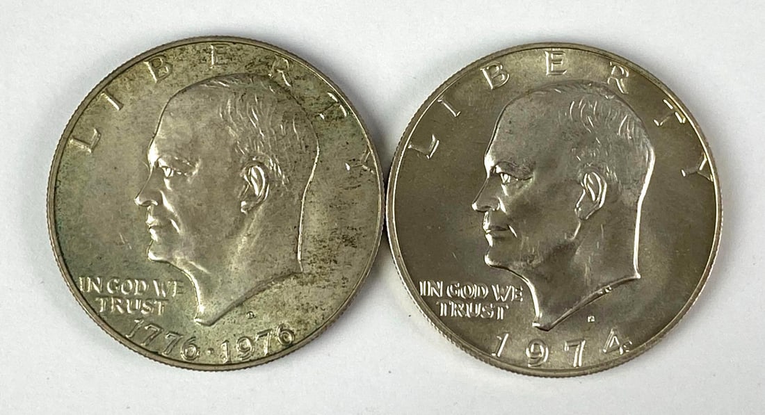Group of 2 1970s US Eisenhower Silver Dollars (1 of 2)