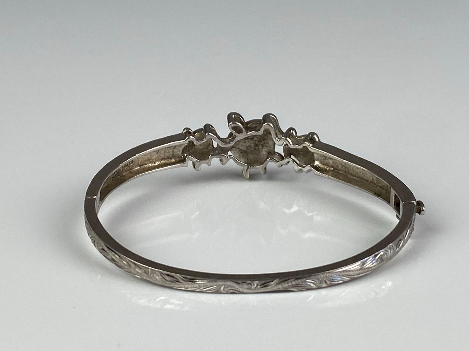 Sterling Silver Engraved Scrollwork Blue Opal Turtle Hinged Bracelet - 3