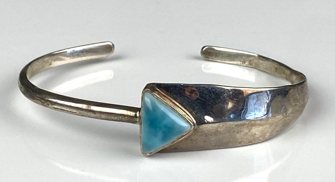 Sterling Silver Larimar Cuff Bracelet: Inner circumference measures 6 1/2 inches with a 3/4 inches opening