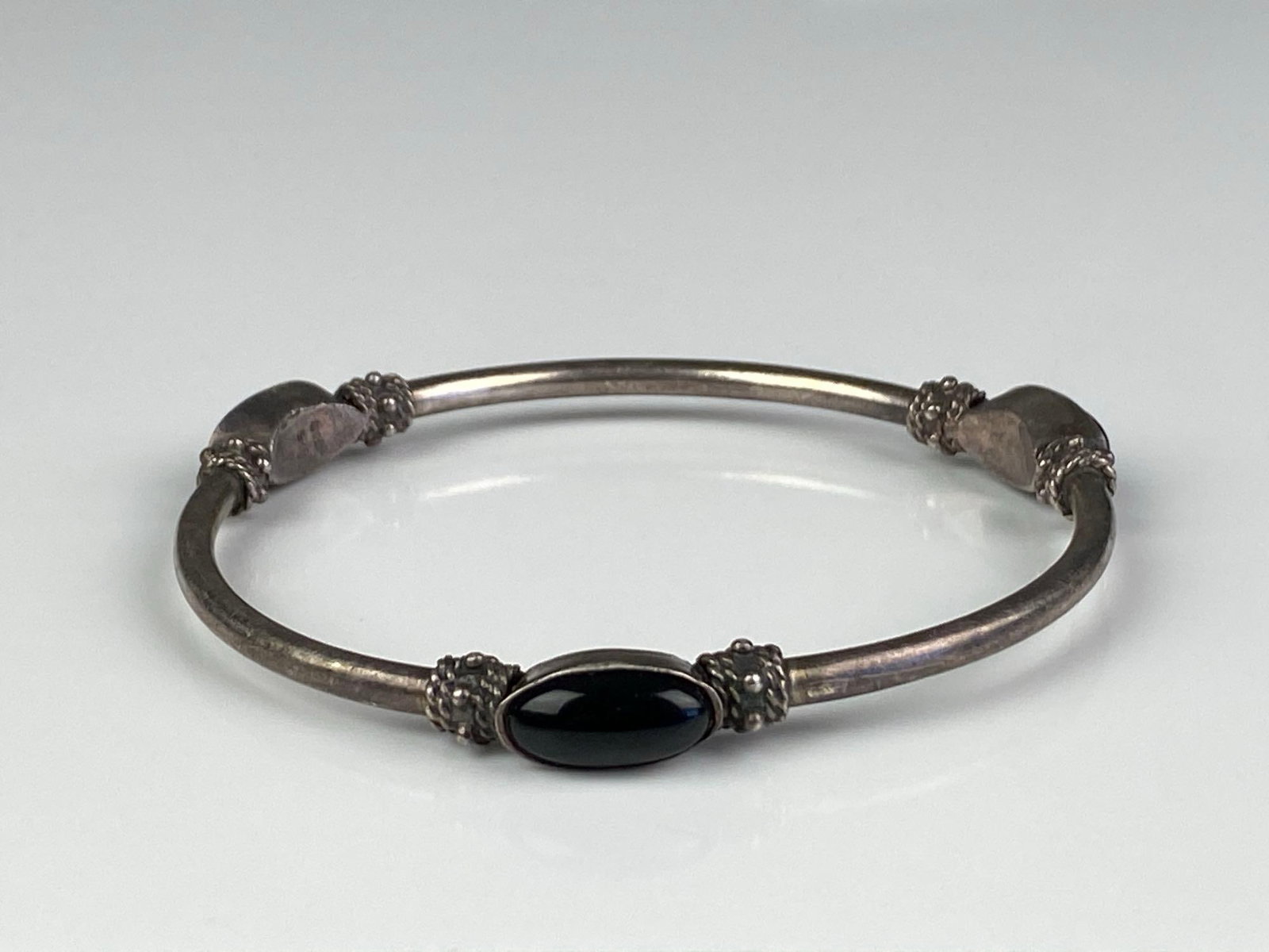 FAS Signed Sterling Silver Onyx Bangle - 2