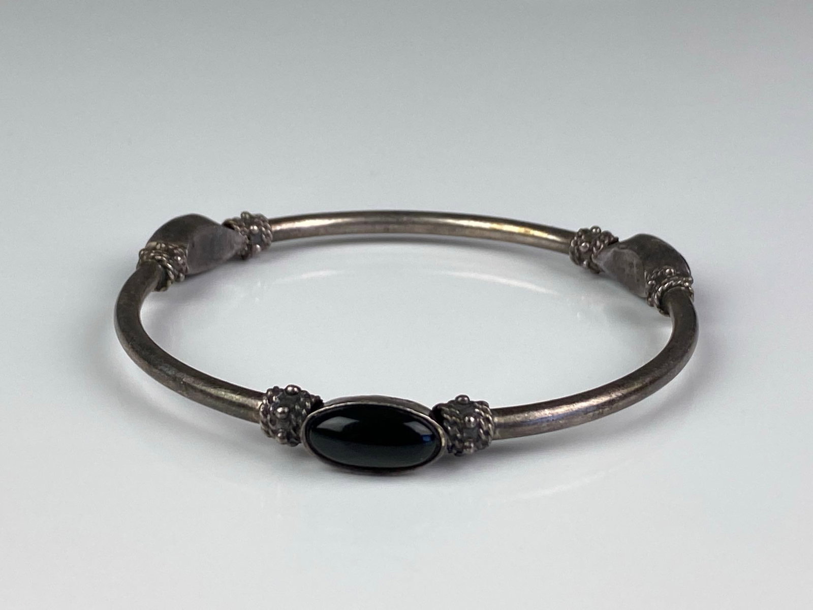 FAS Signed Sterling Silver Onyx Bangle - 3