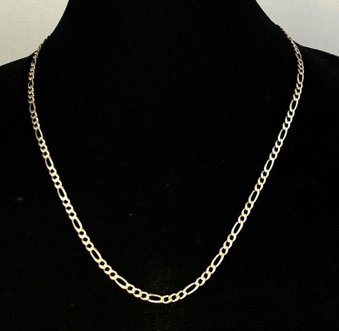 PODA Signed Sterling Silver Figaro Chain Link Necklace: Measures 21 inches in length