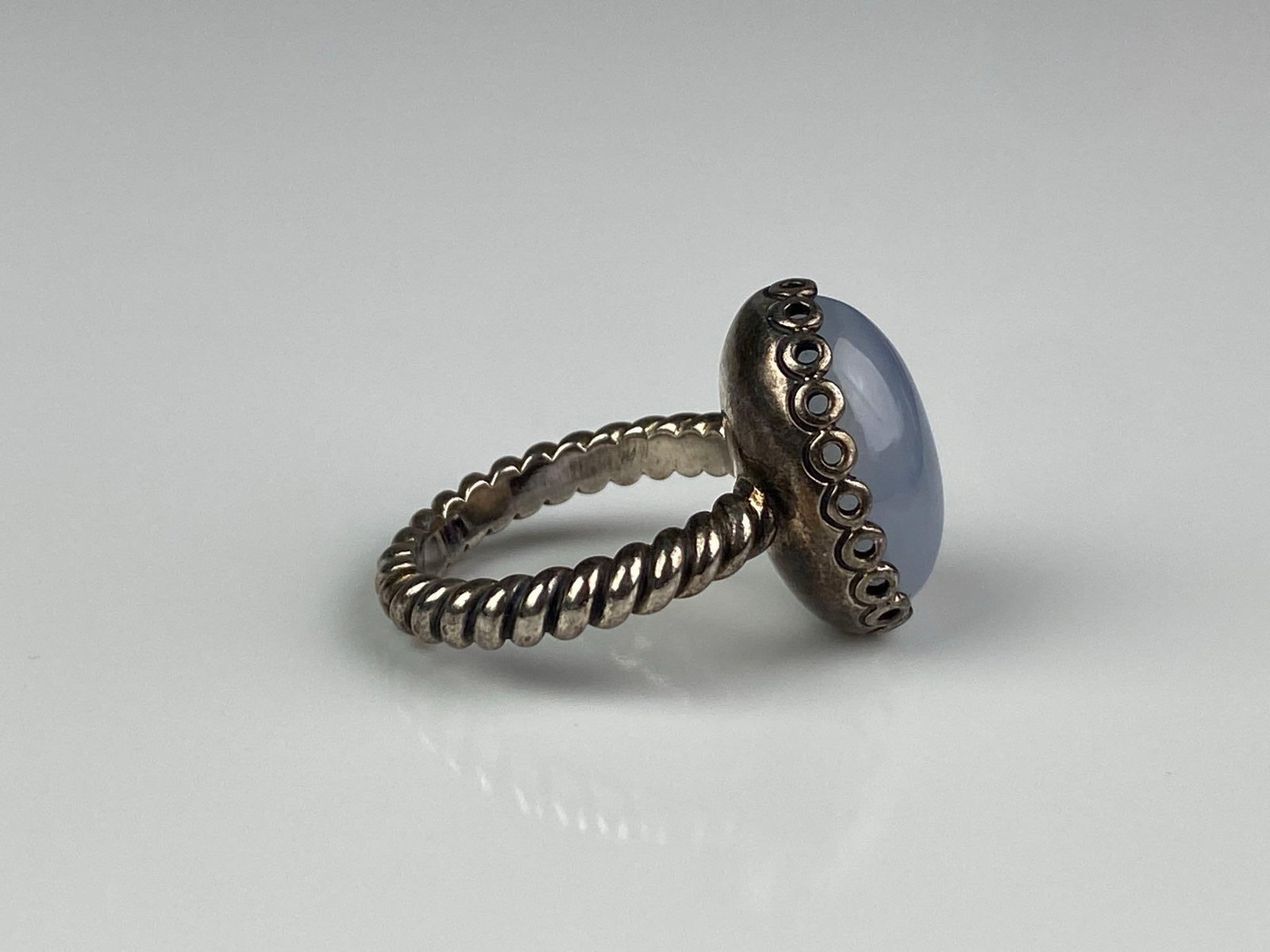 ALE Signed Sterling Silver Blue Chalcedony Ring - 4