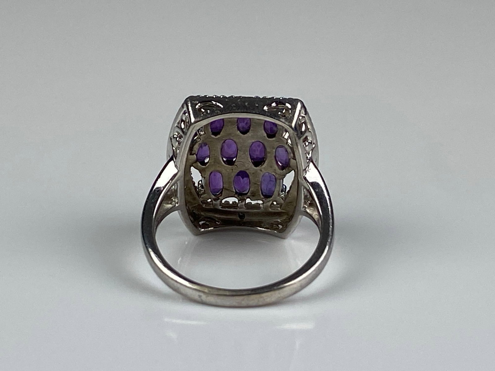 Signed Sterling Silver Amethyst CZ Cluster Ring - 3